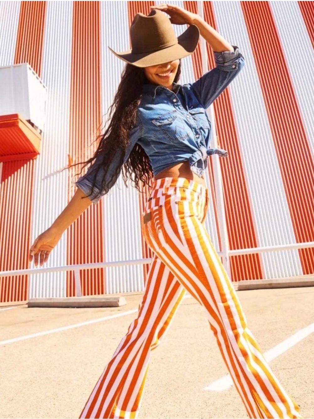 Wrangler Orange & White Striped Flare Pants